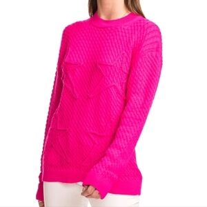 NWT CHRLDR Oversized Cable Knit Star Design Bright Raspberry Sweater